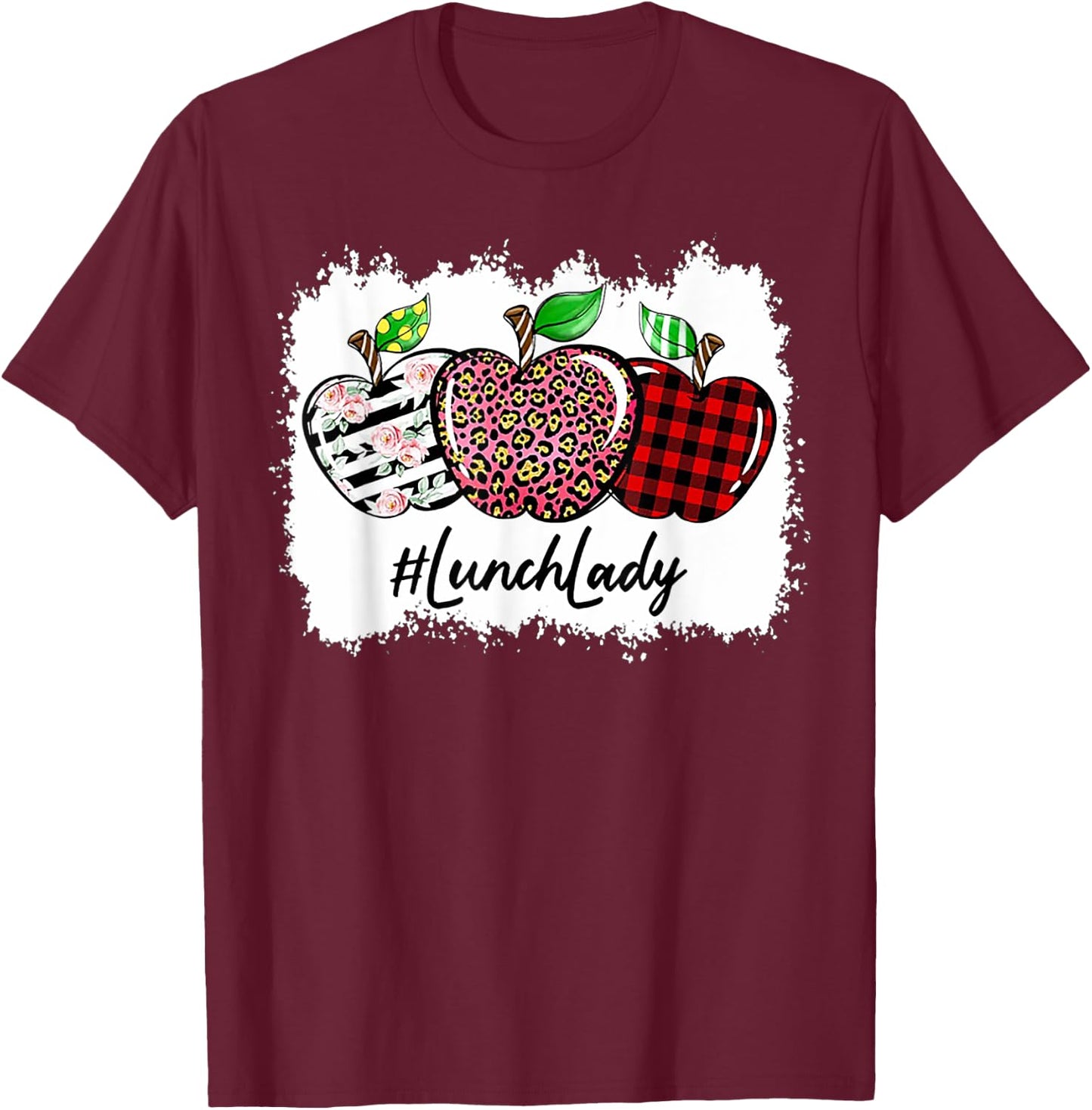 Teach Love Inspire Lunch Lady Apple Leopard Red Plain T-Shirt - T-Shirt | Maroon