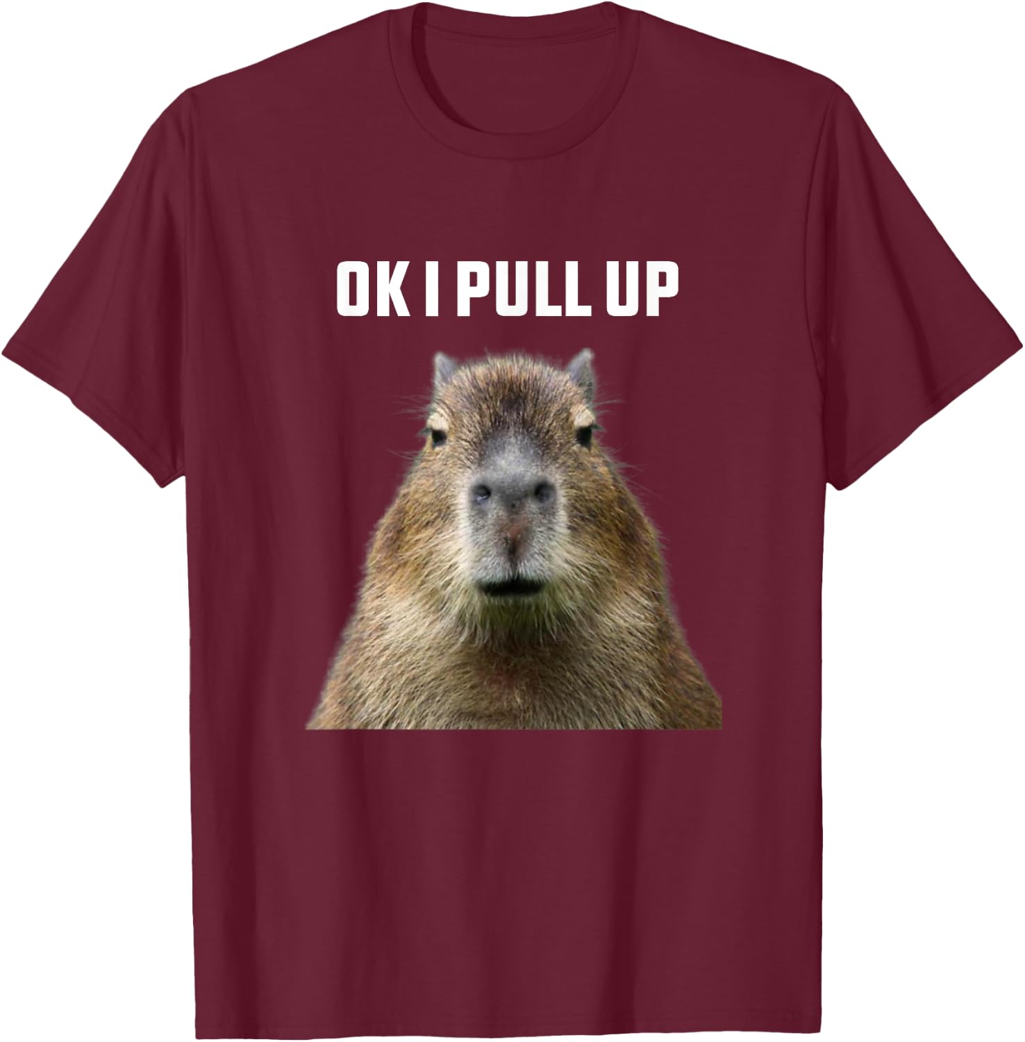 Ok I Pull Up Capybara , Black T-Shirt - T-Shirt | Maroon