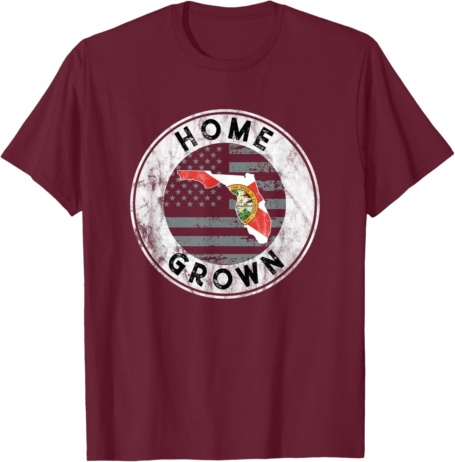 Florida Home Grown State Country American Flag Pride Love FL Women Men T-Shirt - T-Shirt | Maroon