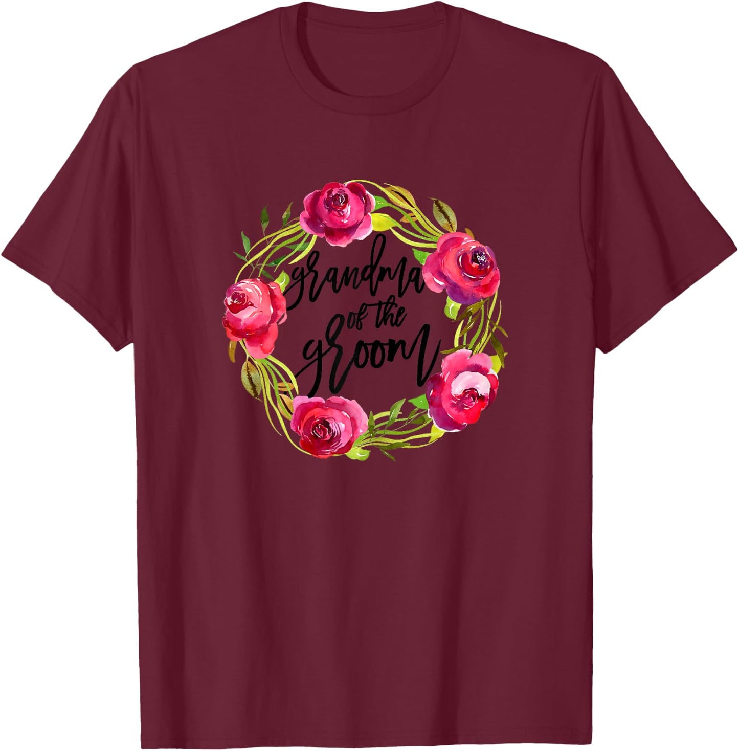 Grandma of the Groom Cute Floral Bridal Party Wedding Shower T-Shirt - T-Shirt | Maroon