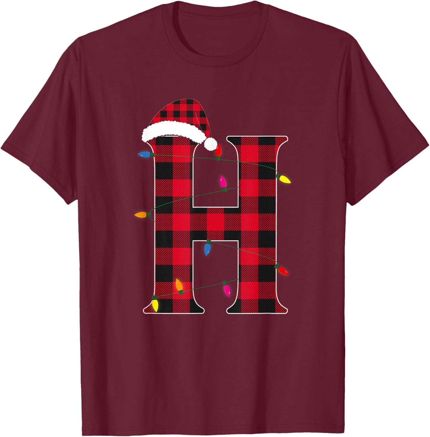 Awesome Letter H Initial Name Buffalo Plaid Christmas T-Shirt - T-Shirt | Maroon