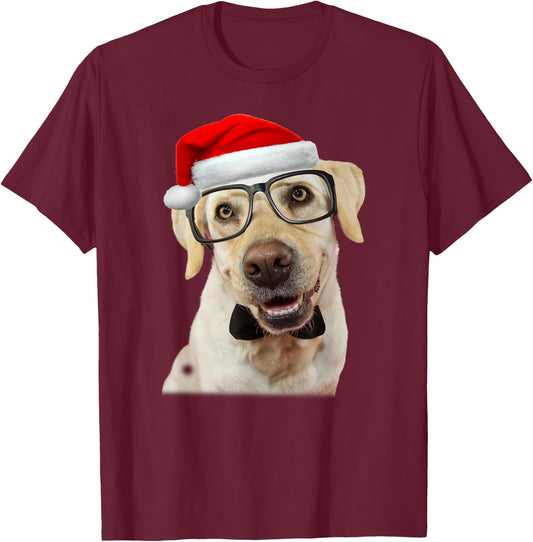 Yellow Lab Glasses Santa Hat Christmas Labrador Retriever T-Shirt - T-Shirt | Maroon