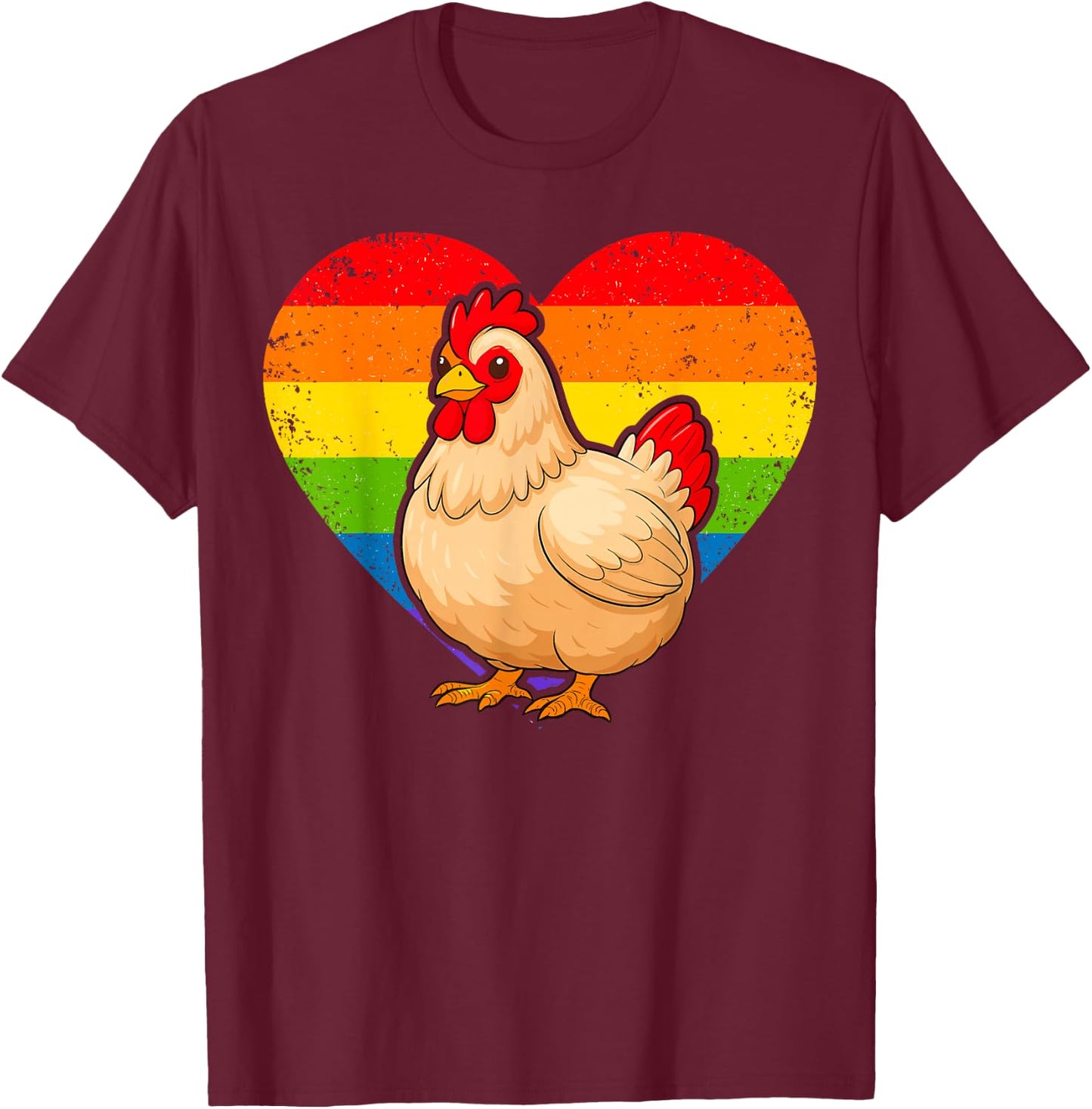 Chicken Rainbow Heart T-Shirt - T-Shirt | Maroon