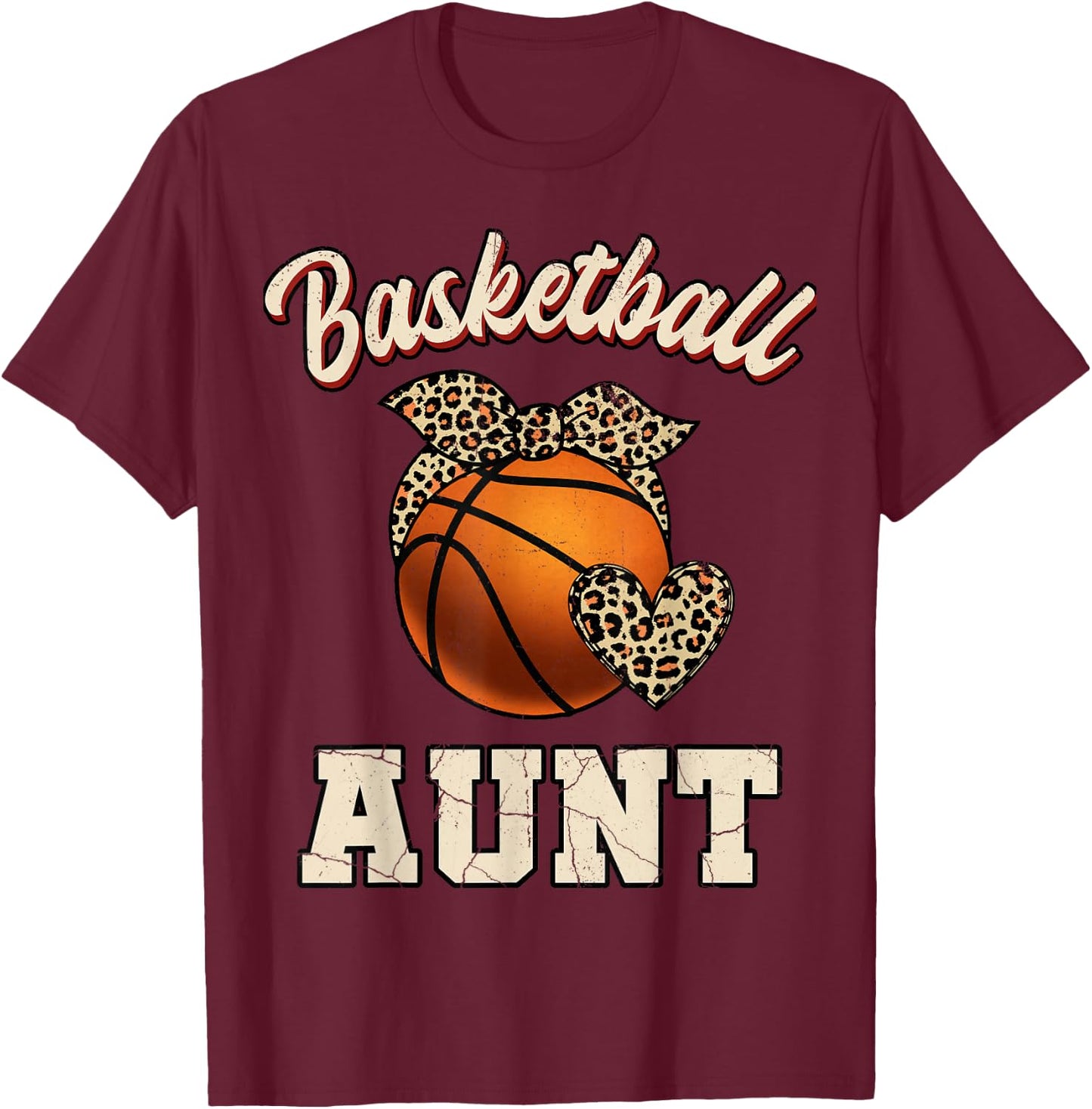 Basketball Aunt Bandana Leopard Heart Fans Mother's Day T-Shirt - T-Shirt | Maroon