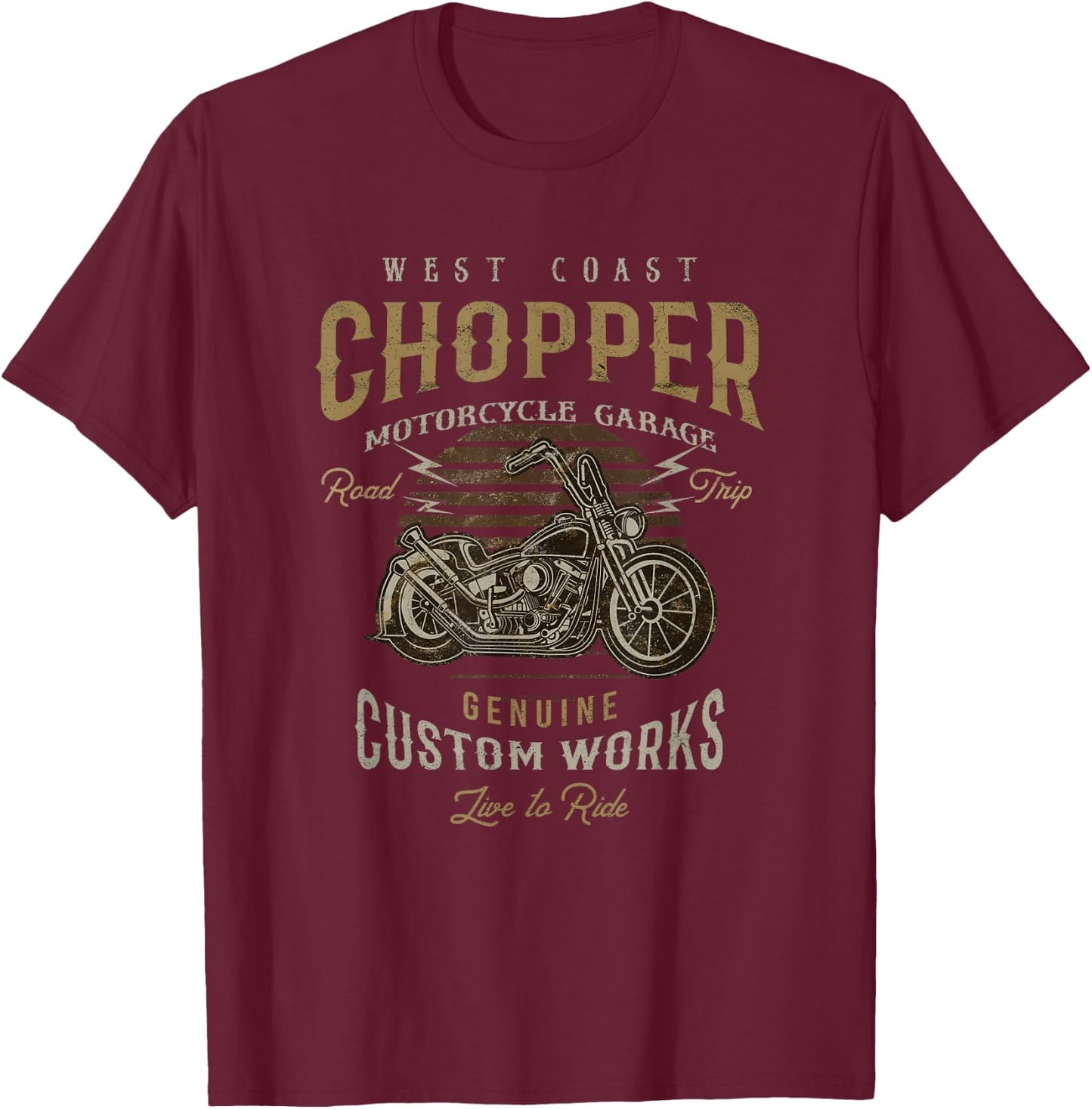West Coast Chopper Garage Vintage Graphic Motorcycle Shirt T-Shirt - T-Shirt | Maroon