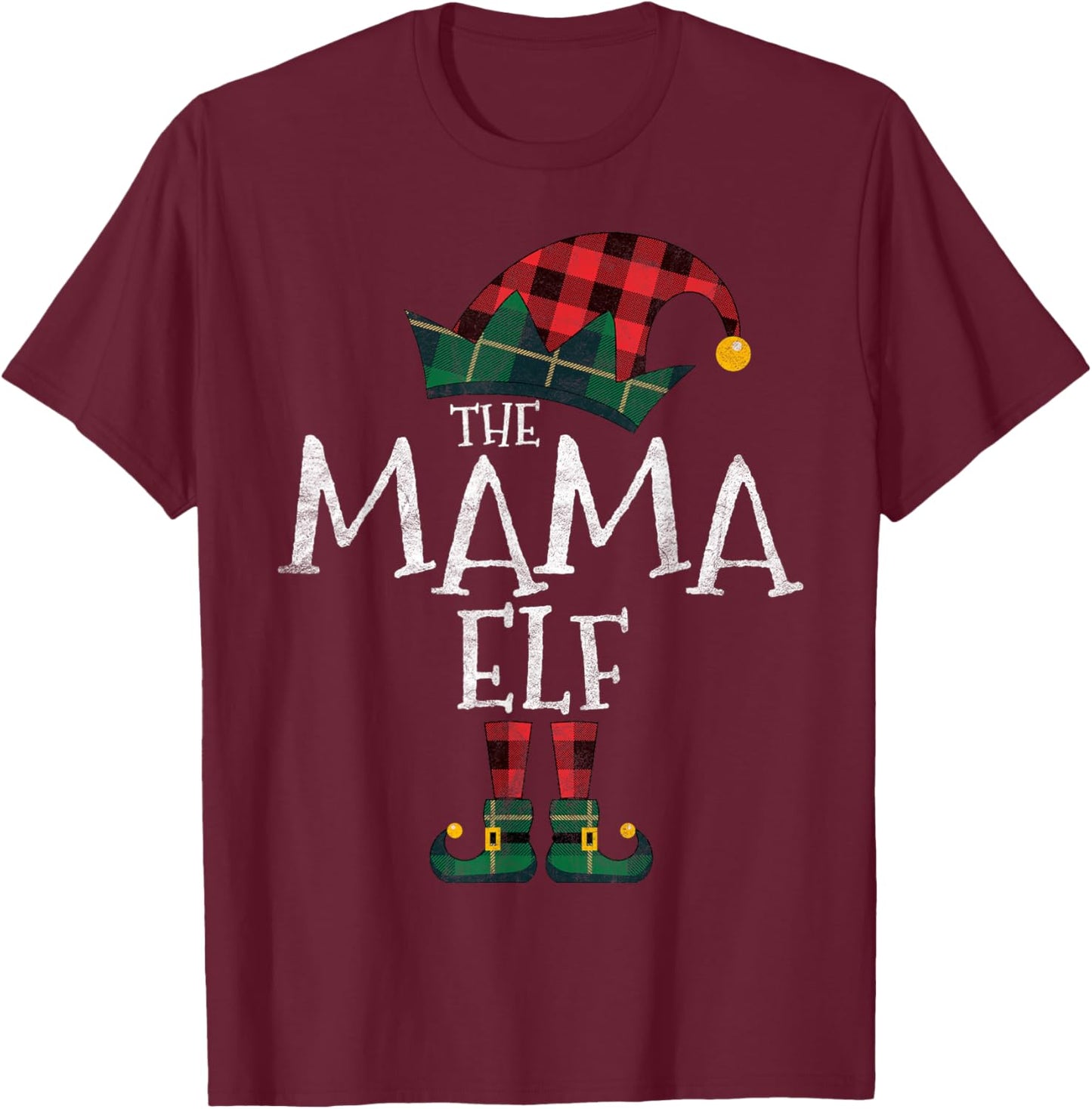 The Mama Elf Matching Family Group Gift Funny Christmas Xmas T-Shirt - T-Shirt | Maroon
