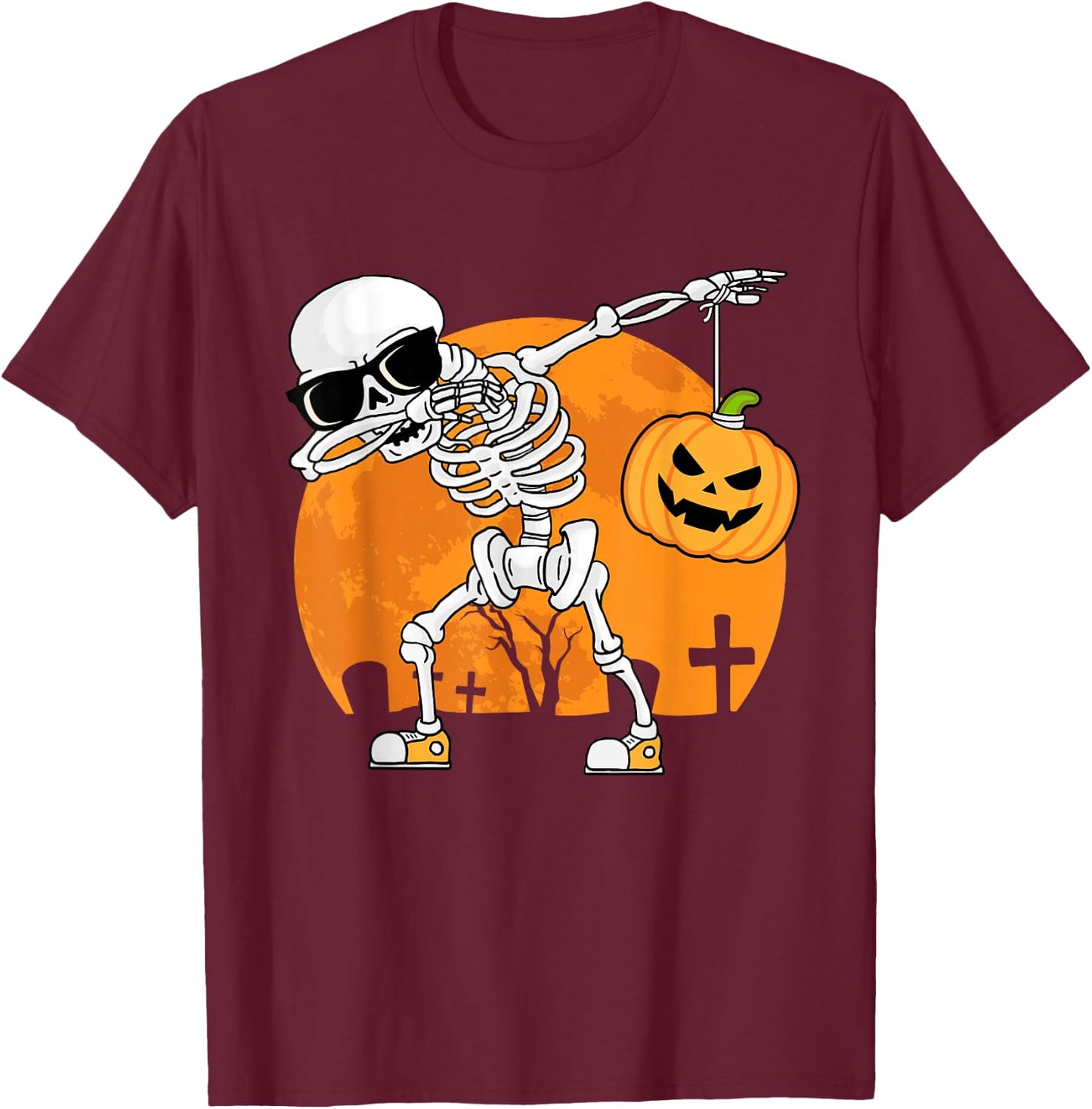 Dabbing Skeleton Funny Halloween Pumpkin Men Boys Kids T-Shirt - T-Shirt | Maroon