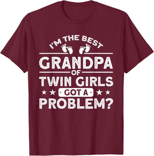 Best Grandpa Of Twin Girls Grandad Family T-Shirt - T-Shirt | Maroon