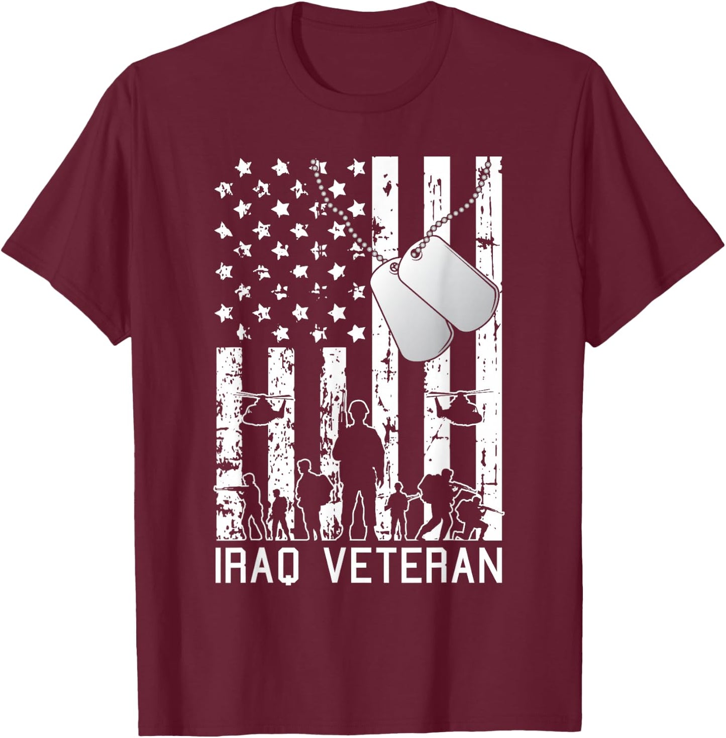 Iraq Veteran American Flag Dog Tag Military Army Soldier T-Shirt - T-Shirt | Maroon