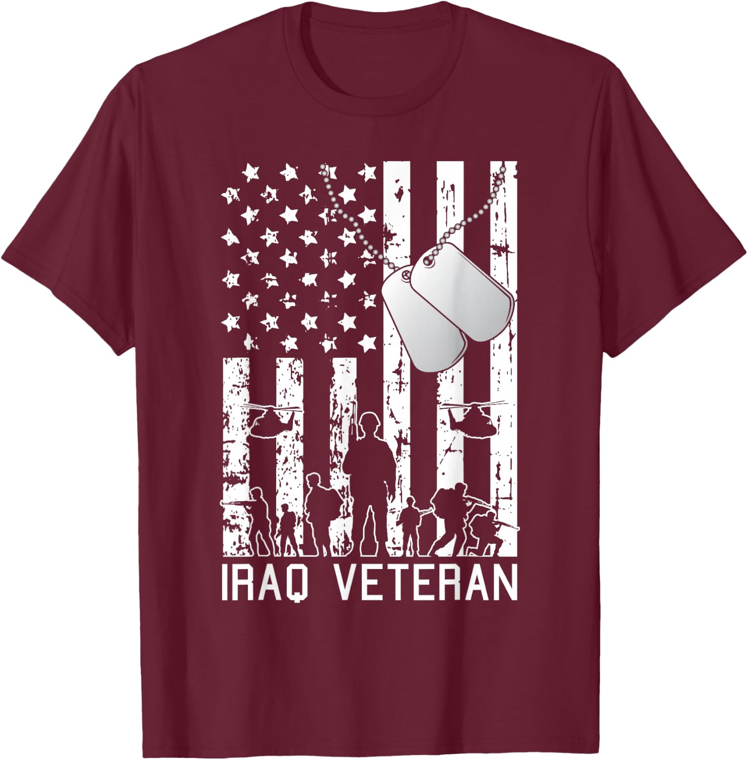 Iraq Veteran American Flag Dog Tag Military Army Soldier T-Shirt - T-Shirt | Maroon
