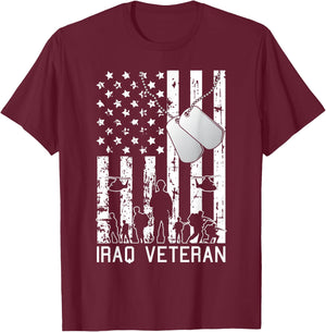Iraq Veteran American Flag Dog Tag Military Army Soldier T-Shirt - T-Shirt | Maroon