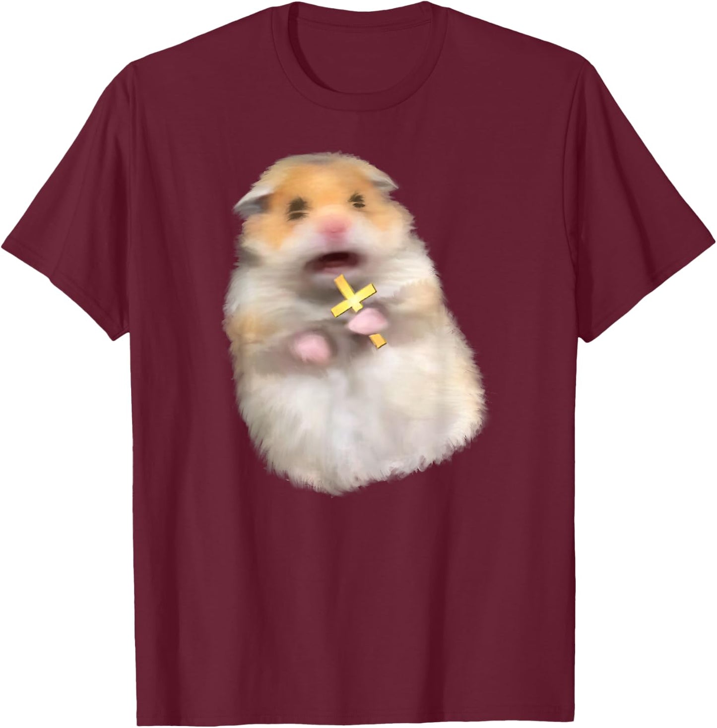 Scared Hamster Meme Kids Cute Christian Hamster Sacred Cross T-Shirt - T-Shirt | Maroon