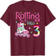 3rd Bday Rolling Into 3 Birthday Girl Roller Skate Party T-Shirt - T-Shirt | Maroon