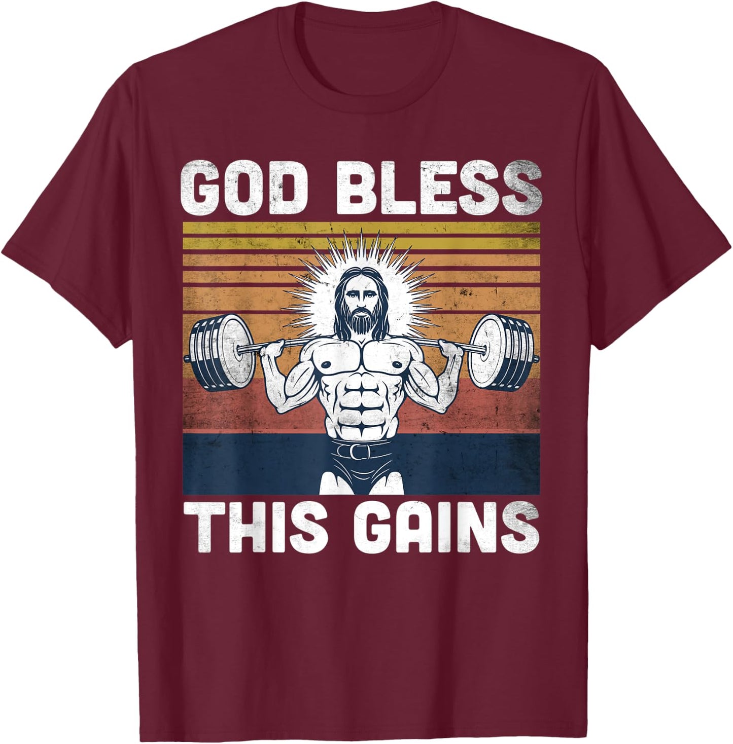 God Bless This Gains - Jesus Workout Strength T-Shirt - T-Shirt | Maroon