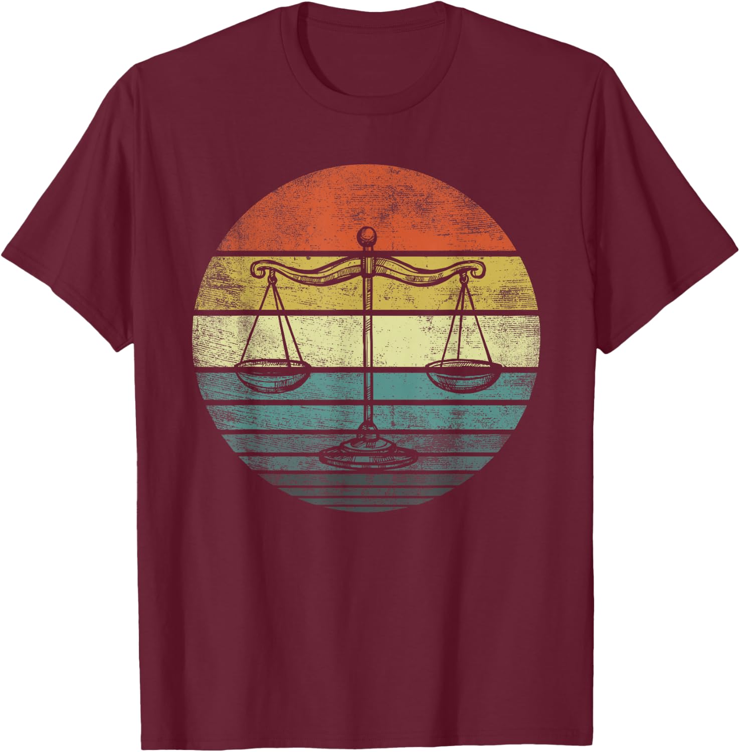 Lawyer Gift Retro Sunset Scale of Justice Student Law School T-Shirt - T-Shirt | Maroon
