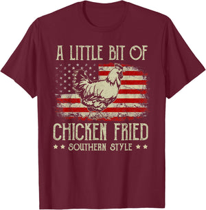 A Little Bit of Chicken Fried Southern Style Vintage US Flag T-Shirt - T-Shirt | Maroon