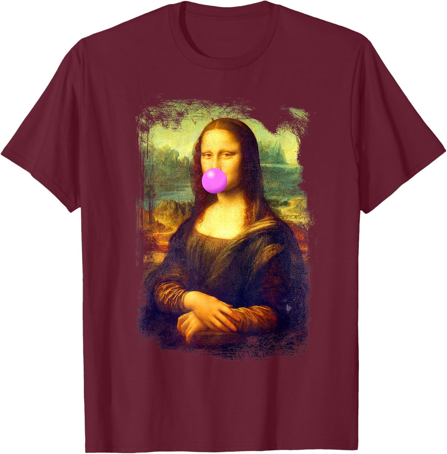 Mona Lisa blowing bubble gum T-Shirt - T-Shirt | Maroon
