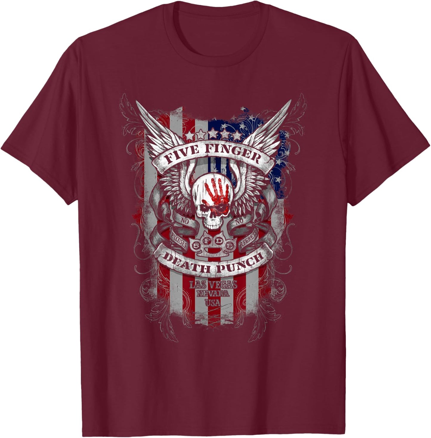 5FDP - No Regrets Stars & Stripes American Flag T-Shirt - T-Shirt | Maroon