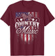 Country Music Guitar & American Flag Western Design T-Shirt - T-Shirt | Maroon