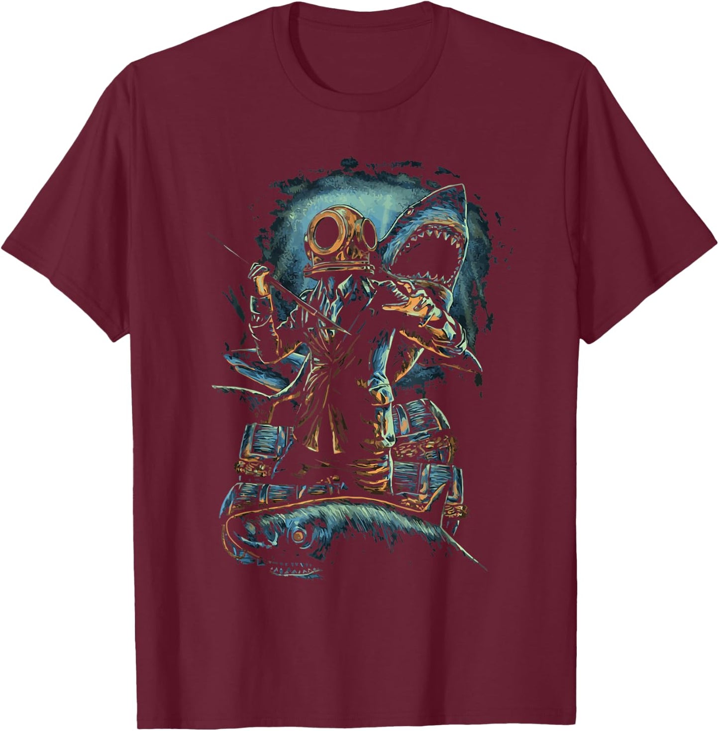 Deep Sea Commercial Diver Fishing, Scuba Diving, Boating T-Shirt - T-Shirt | Maroon