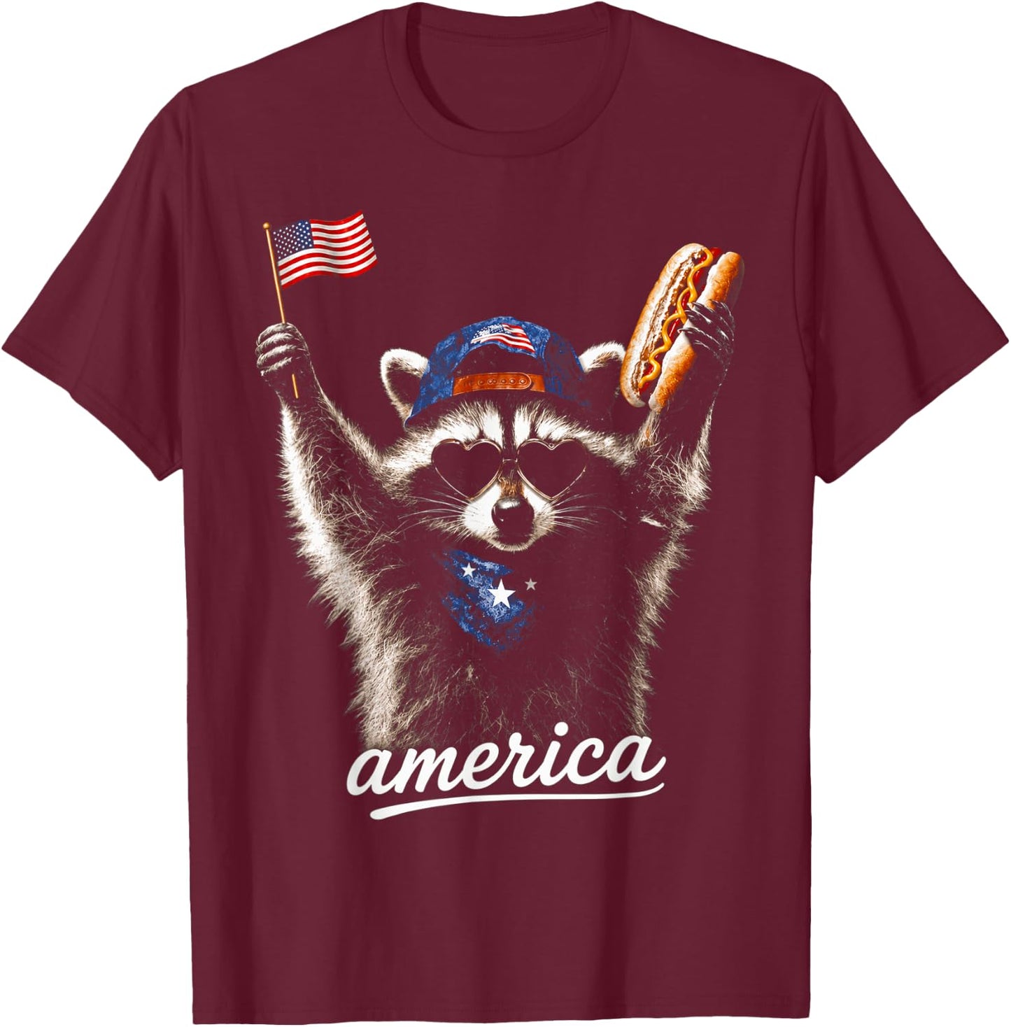 America Meme Raccoon 4th July Hot Dog Lovers T-Shirt - T-Shirt | Maroon