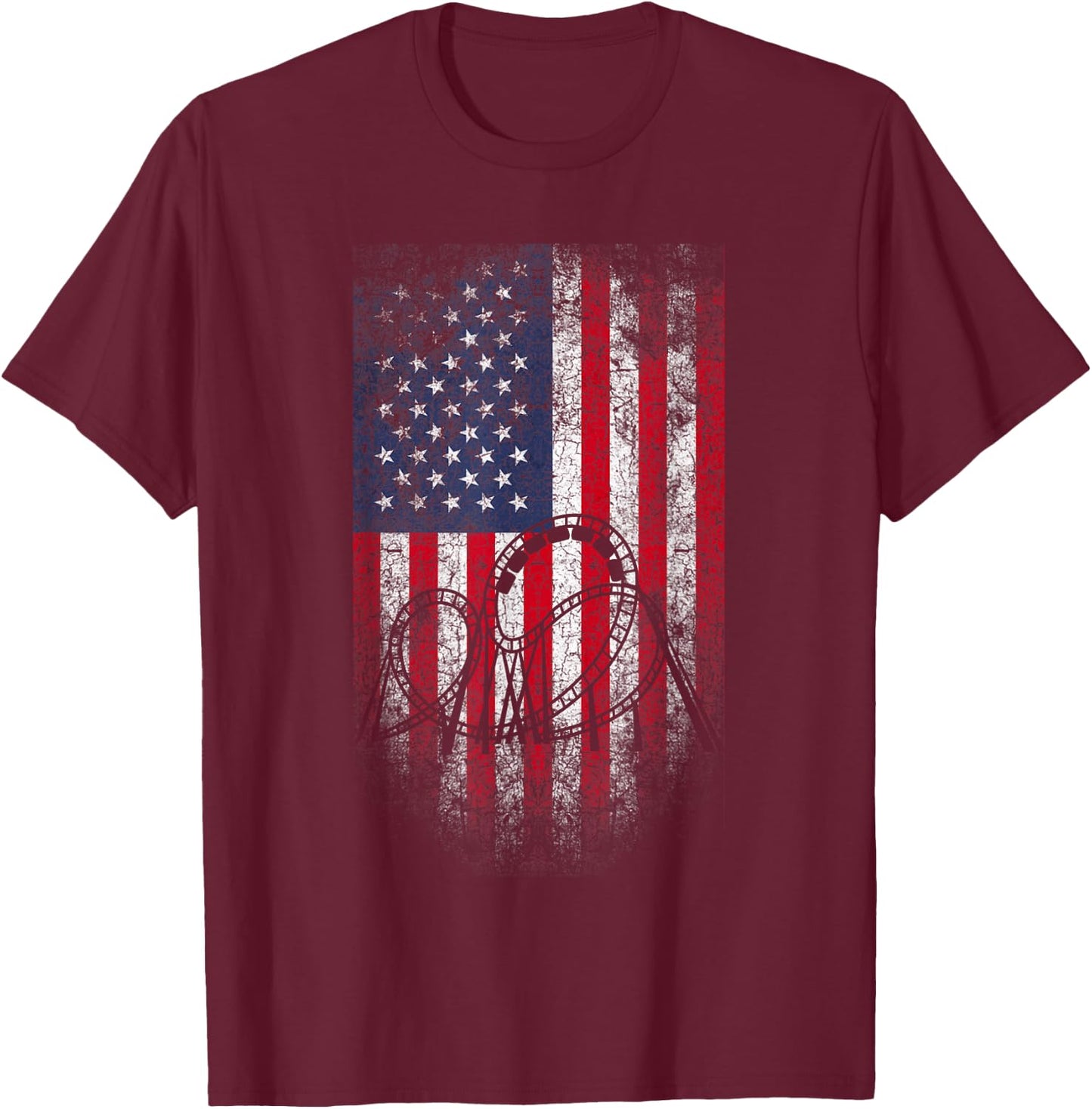 Roller Coaster USA American Flag 4th of July Patriotic Kids Men T-Shirt - T-Shirt | Maroon