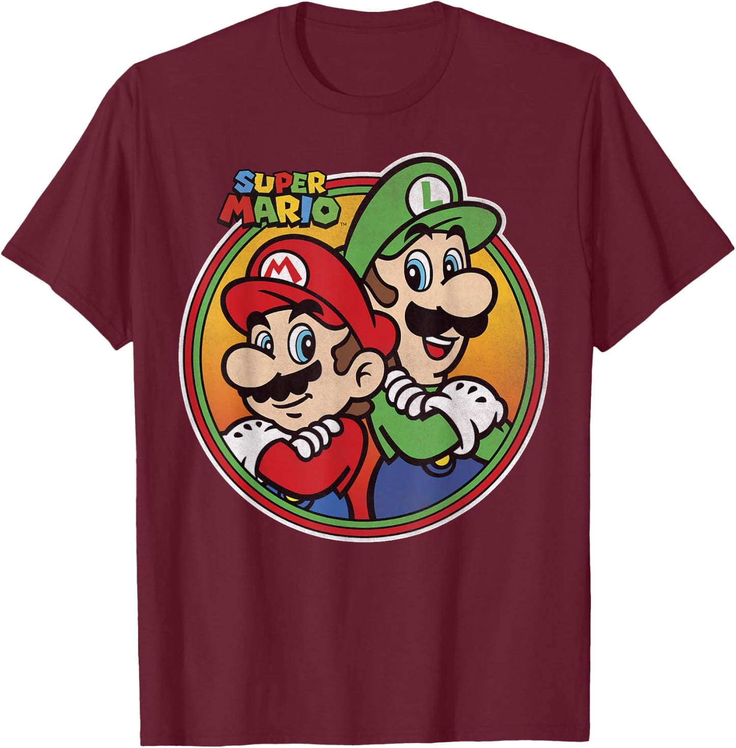 Nintendo Super Mario & Luigi Brothers Circle T-Shirt - T-Shirt | Maroon