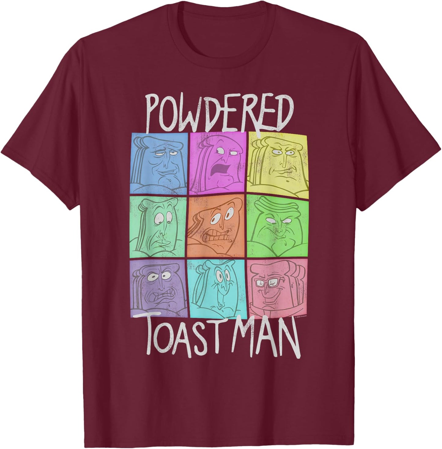 Ren and Stimpy Faces of Powdered Toast Man T-Shirt - T-Shirt | Maroon