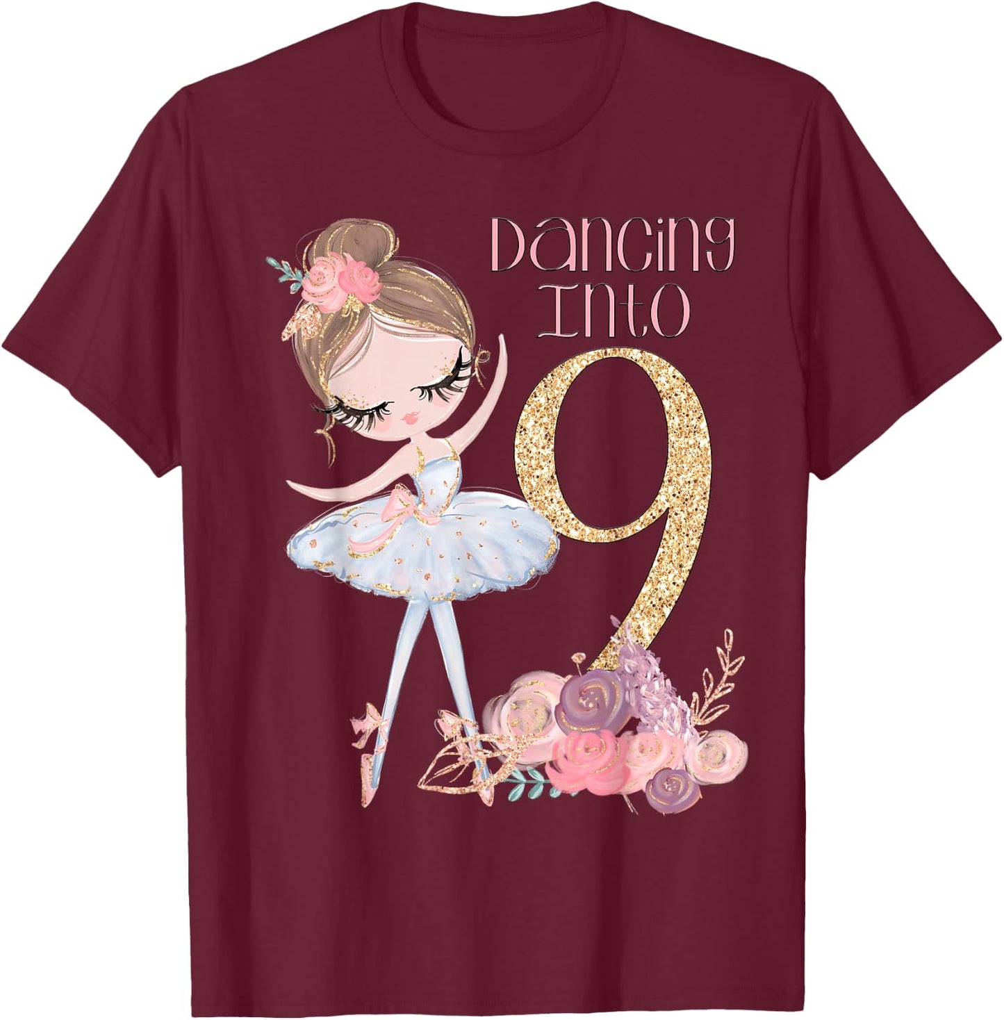 9th Birthday Ballerina Party Ballet Dancer Outfit Girls Nine T-Shirt - T-Shirt | Maroon