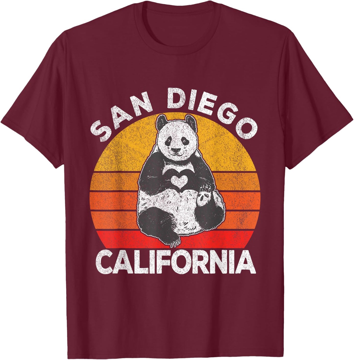 San Diego California Retro Panda Zoo Vintage T-Shirt - T-Shirt | Maroon