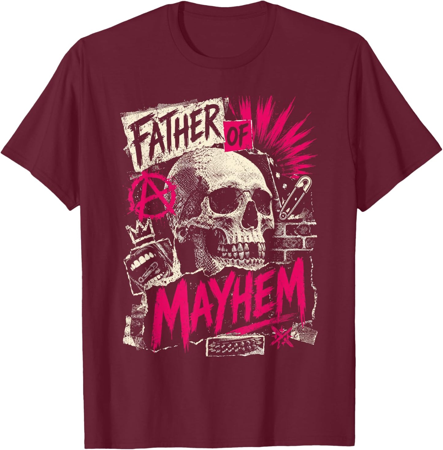 Father's Day Father of Mayhem Funny Dad Matching Family T-Shirt - T-Shirt | Maroon