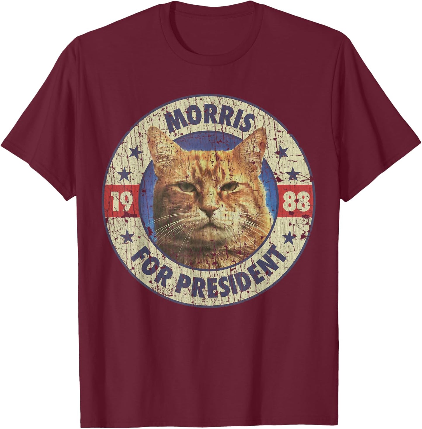Morris For President Vintage 1988 Cat Lover T-Shirt - T-Shirt | Maroon