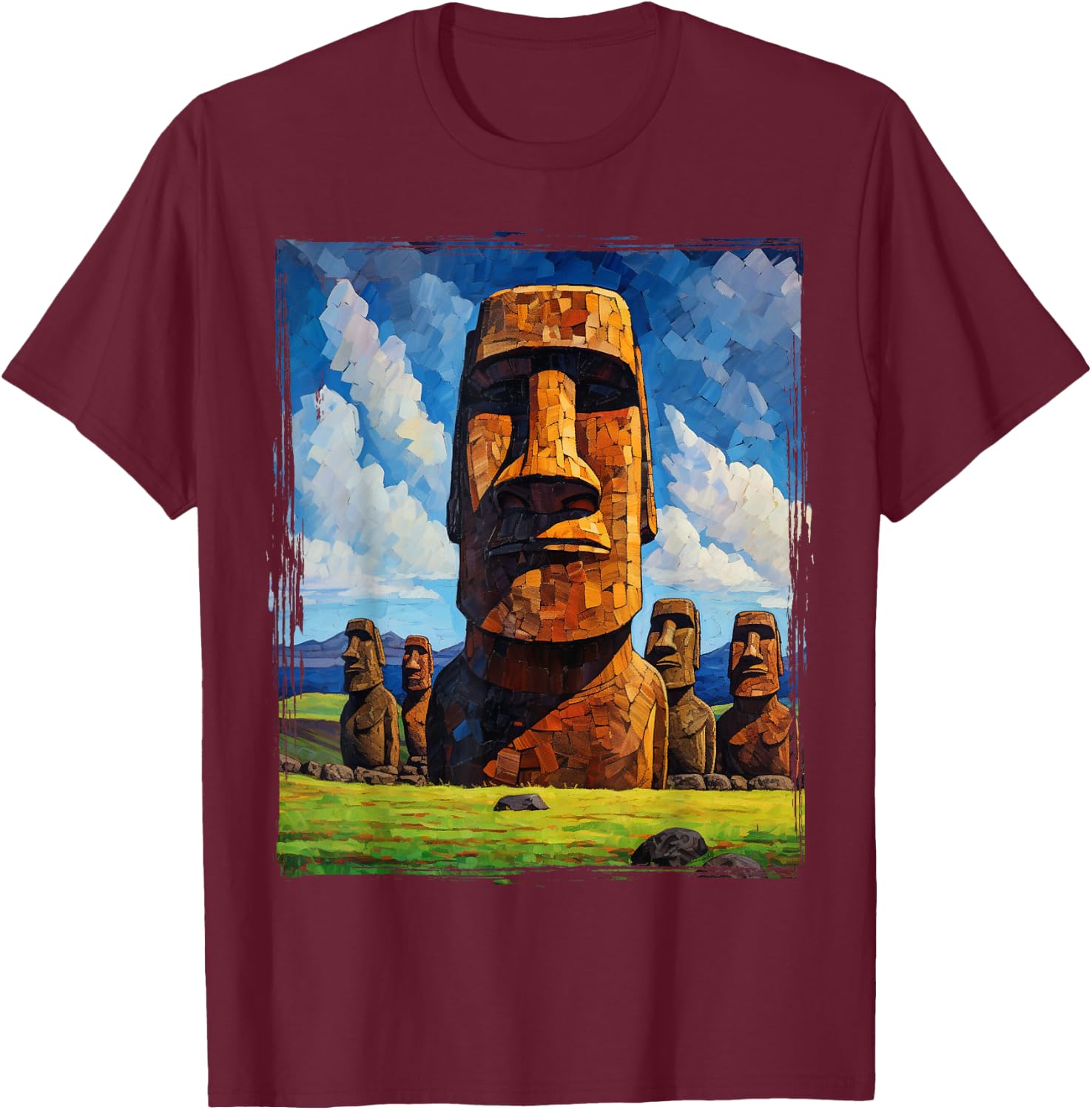 Easter Island Moai Statue Monolith World Mystery T-Shirt - T-Shirt | Maroon