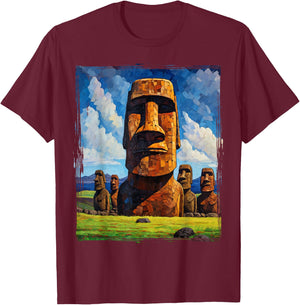 Easter Island Moai Statue Monolith World Mystery T-Shirt - T-Shirt | Maroon