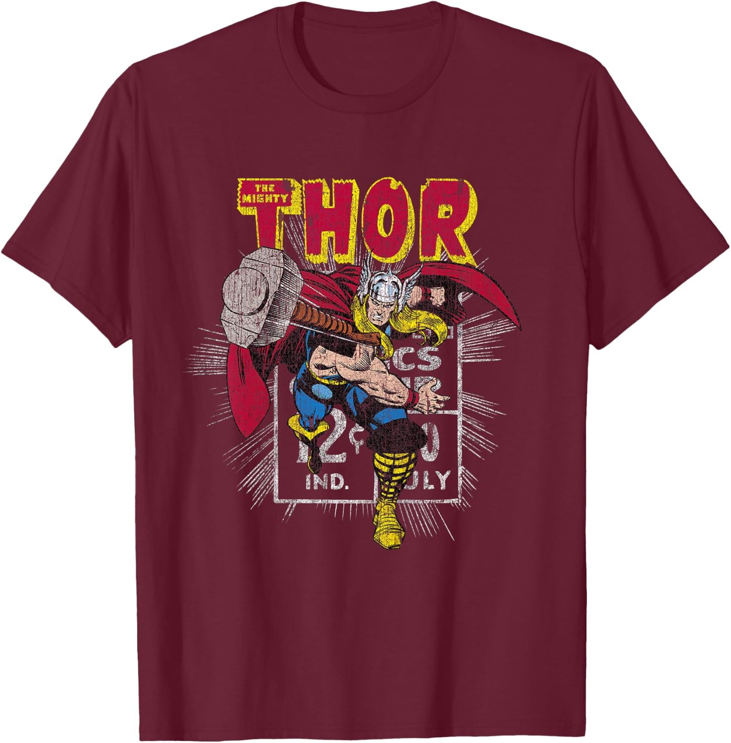Kids Marvel Mighty Thor Hammer Throw Retro Kids Graphic T-Shirt - T-Shirt | Maroon