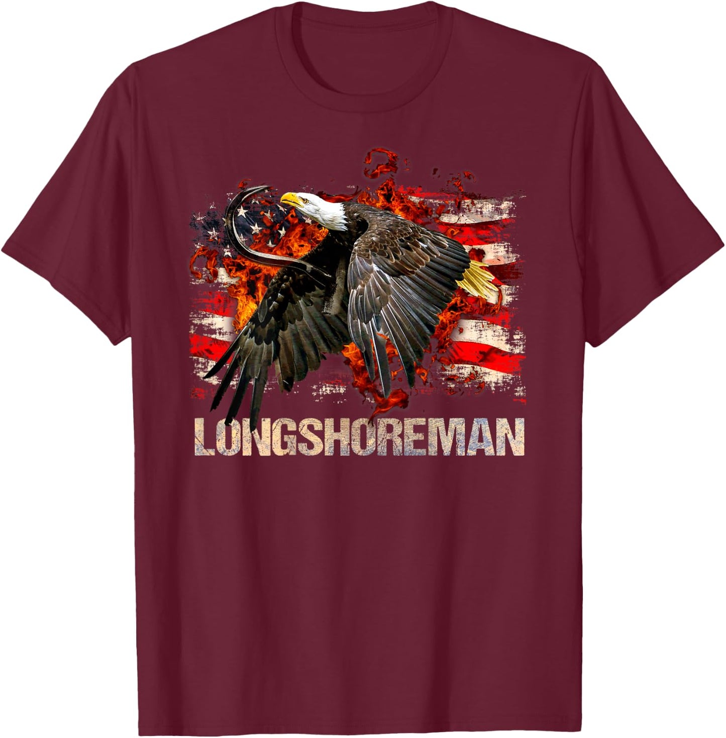 Longshoreman Gifts Patriotic Design On Back Of Clothing T-Shirt - T-Shirt | Maroon