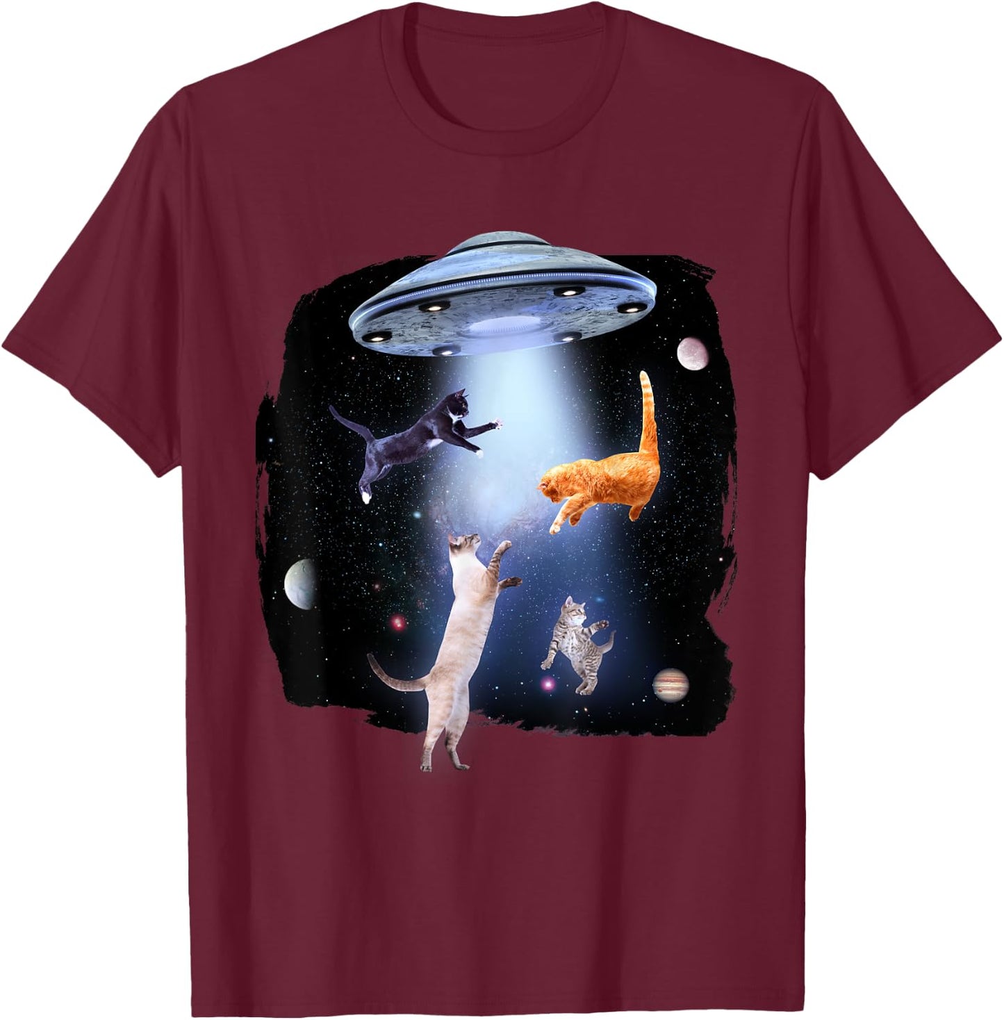 Funny Galaxy Cat Space Kitty Planets Galaxy T-Shirt - T-Shirt | Maroon