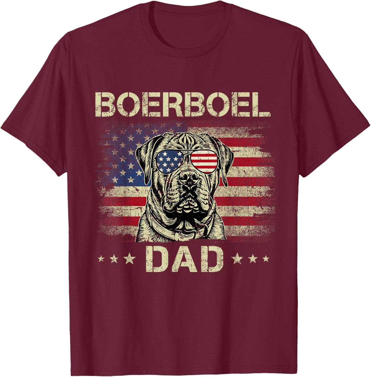 Boerboel Dad Dog Vintage American Flag 4th Of July Women Kids T-Shirt - T-Shirt | Maroon
