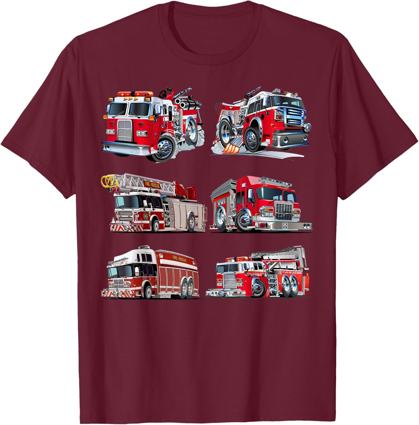 Types of Fire Truck Boy Toddler Kids Firefighter Xmas T-Shirt - T-Shirt | Maroon
