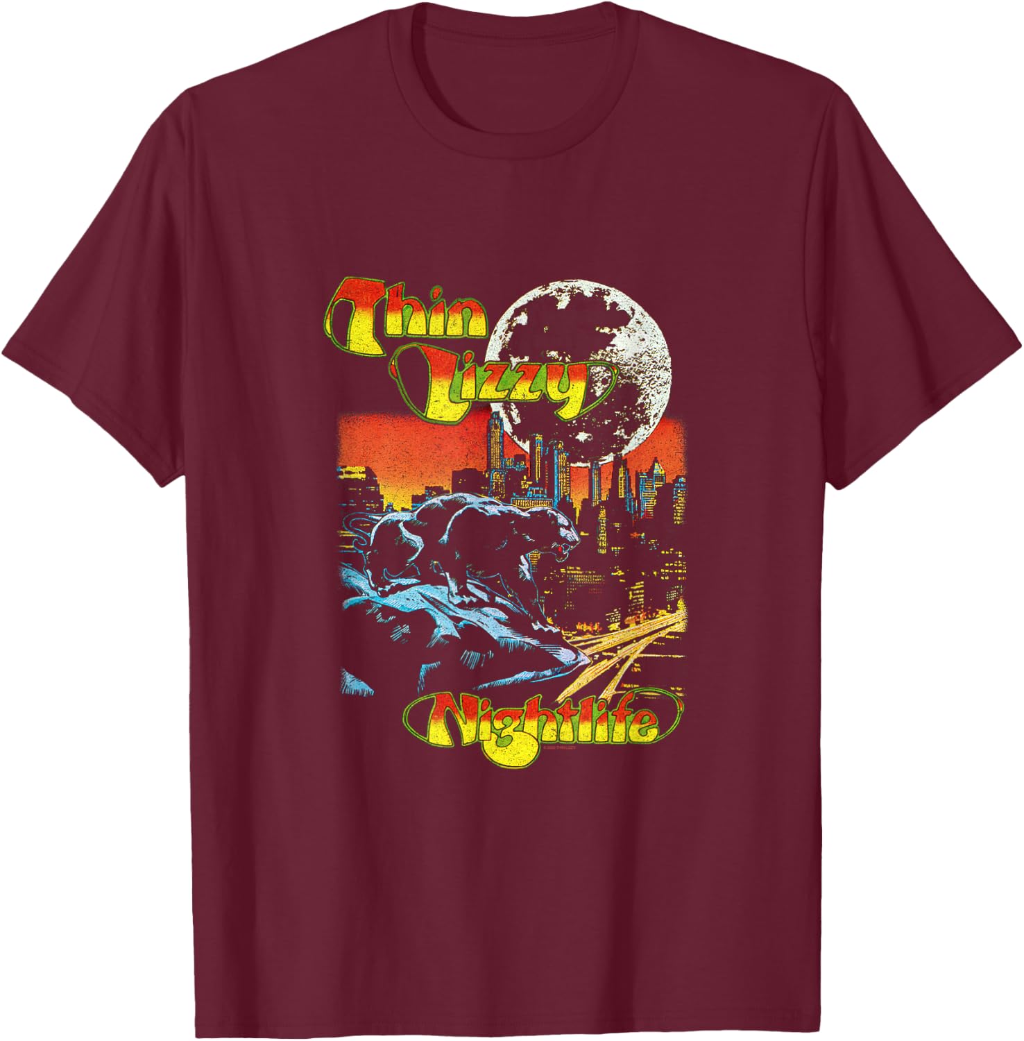 Thin Lizzy - Night Life Extended T-Shirt - T-Shirt | Maroon
