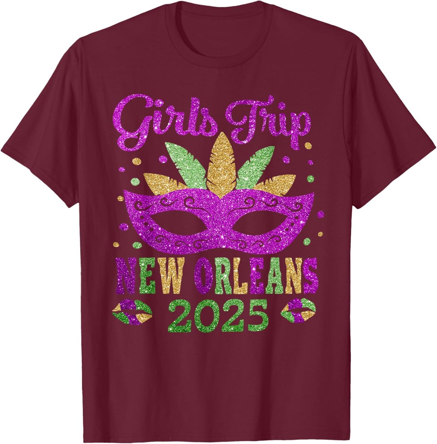 Girls Trip New Orleans 2025 Mardi Gras Mask Beads Matching T-Shirt - T-Shirt | Maroon