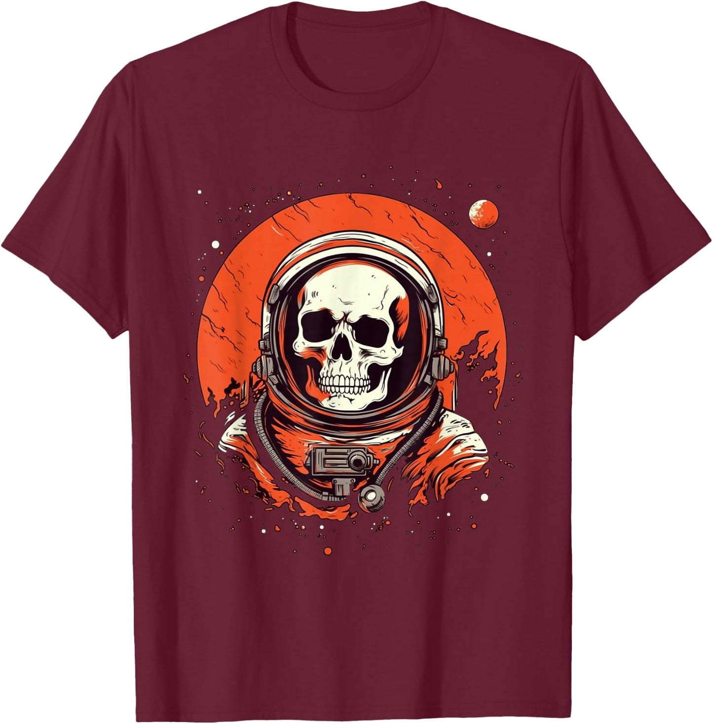 Skeleton Astronaut Occupy Mars in Space | Astronaut Skull T-Shirt - T-Shirt | Maroon