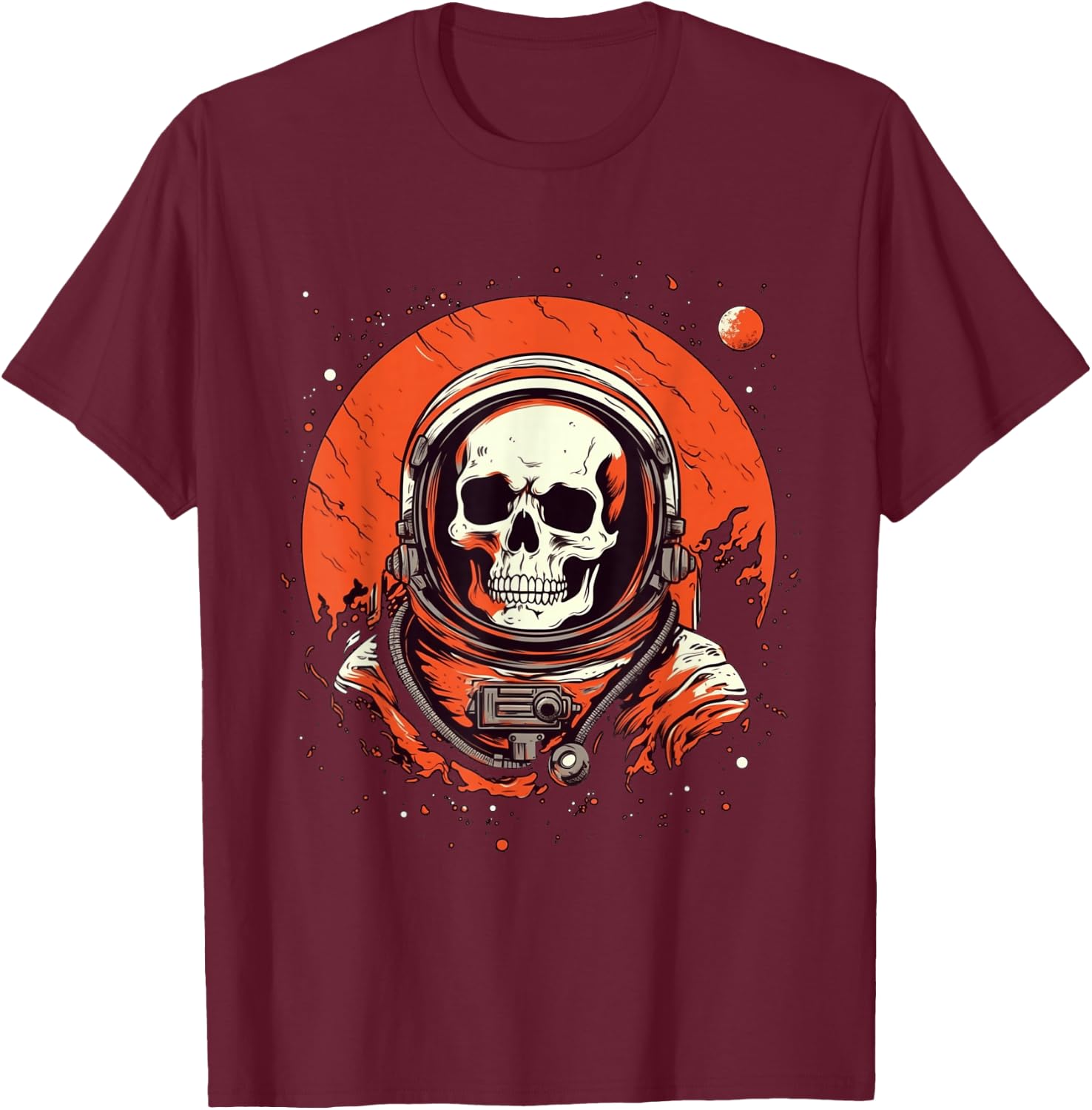 Skeleton Astronaut Occupy Mars in Space | Astronaut Skull T-Shirt - T-Shirt | Maroon