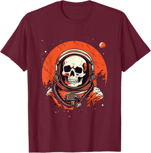 Skeleton Astronaut Occupy Mars in Space | Astronaut Skull T-Shirt - T-Shirt | Maroon