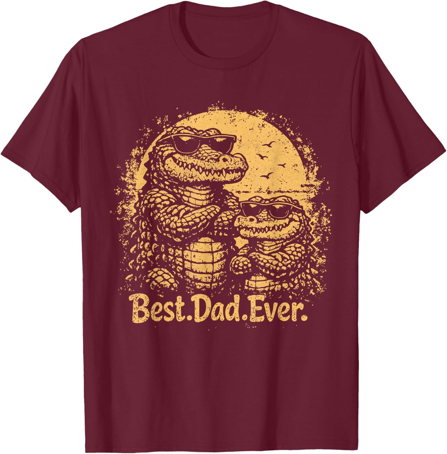 Best Dad Ever Retro Fathers Day Alligator Monsters T-Shirt - T-Shirt | Maroon