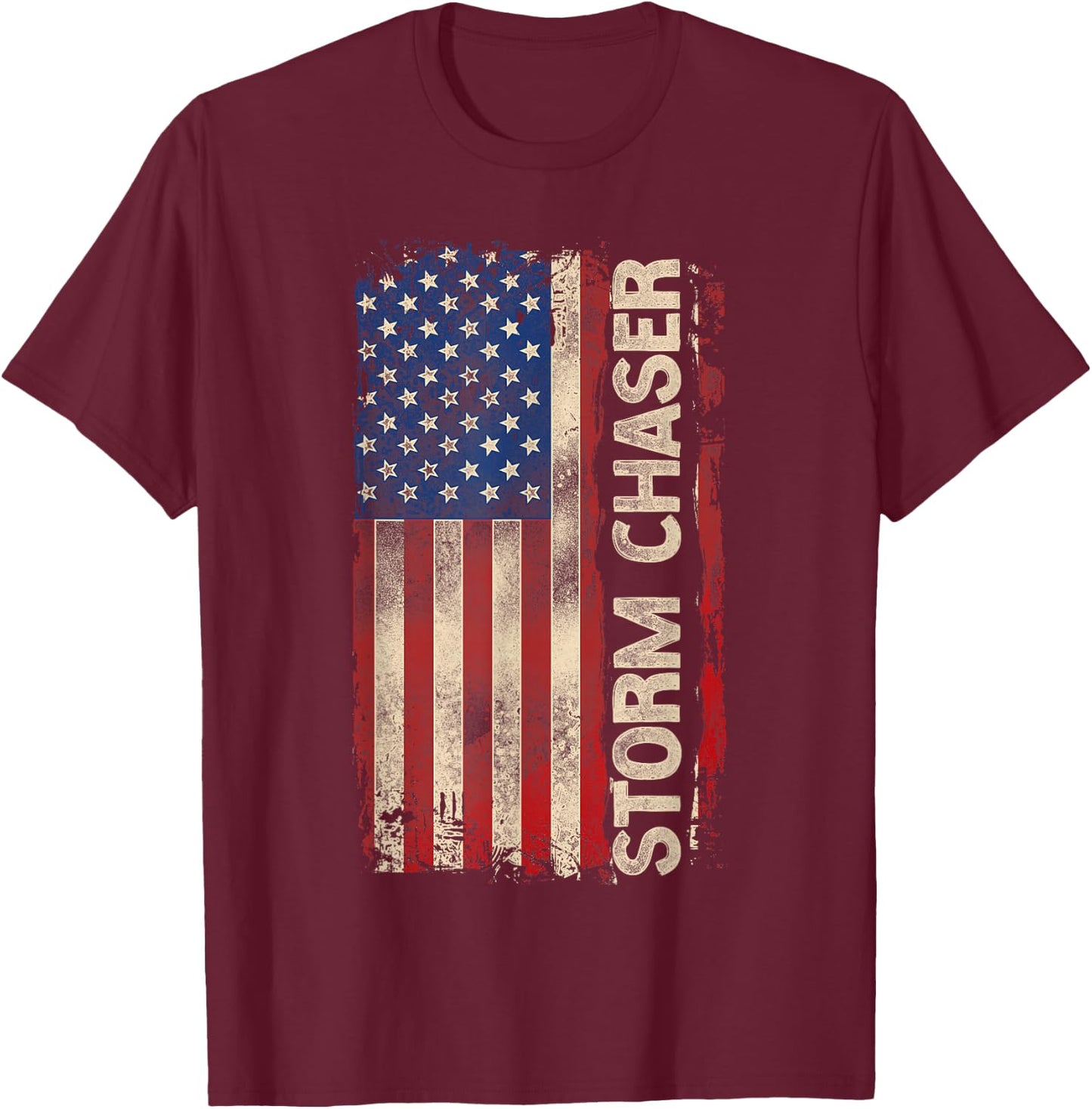 Storm Chaser Hurricane Meteorology Tornado Usa American Flag T-Shirt - T-Shirt | Maroon