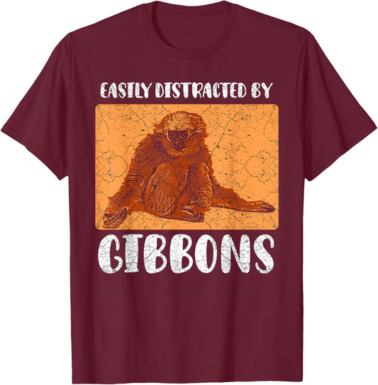 Gibbon Ape Monkey Funny T-Shirt - T-Shirt | Maroon