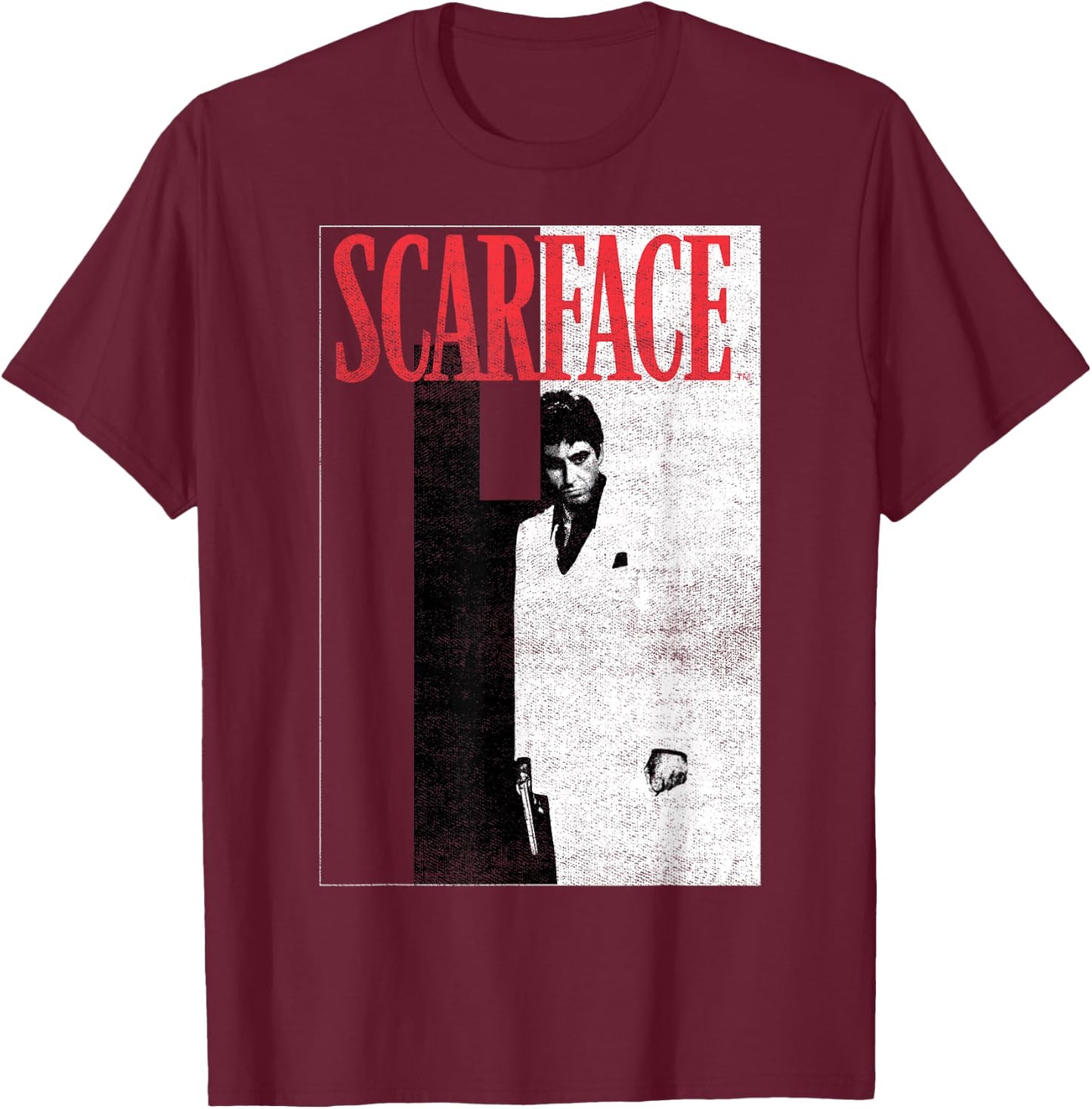 Scarface Distressed Movie Poster Photo T-Shirt - T-Shirt | Maroon