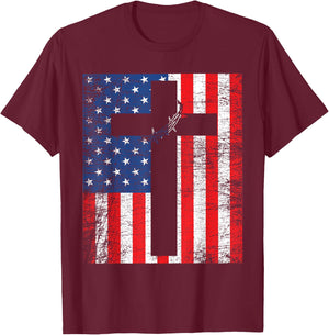 American Flag Jesus Stripes Patriotic Christian Women Men T-Shirt - T-Shirt | Maroon