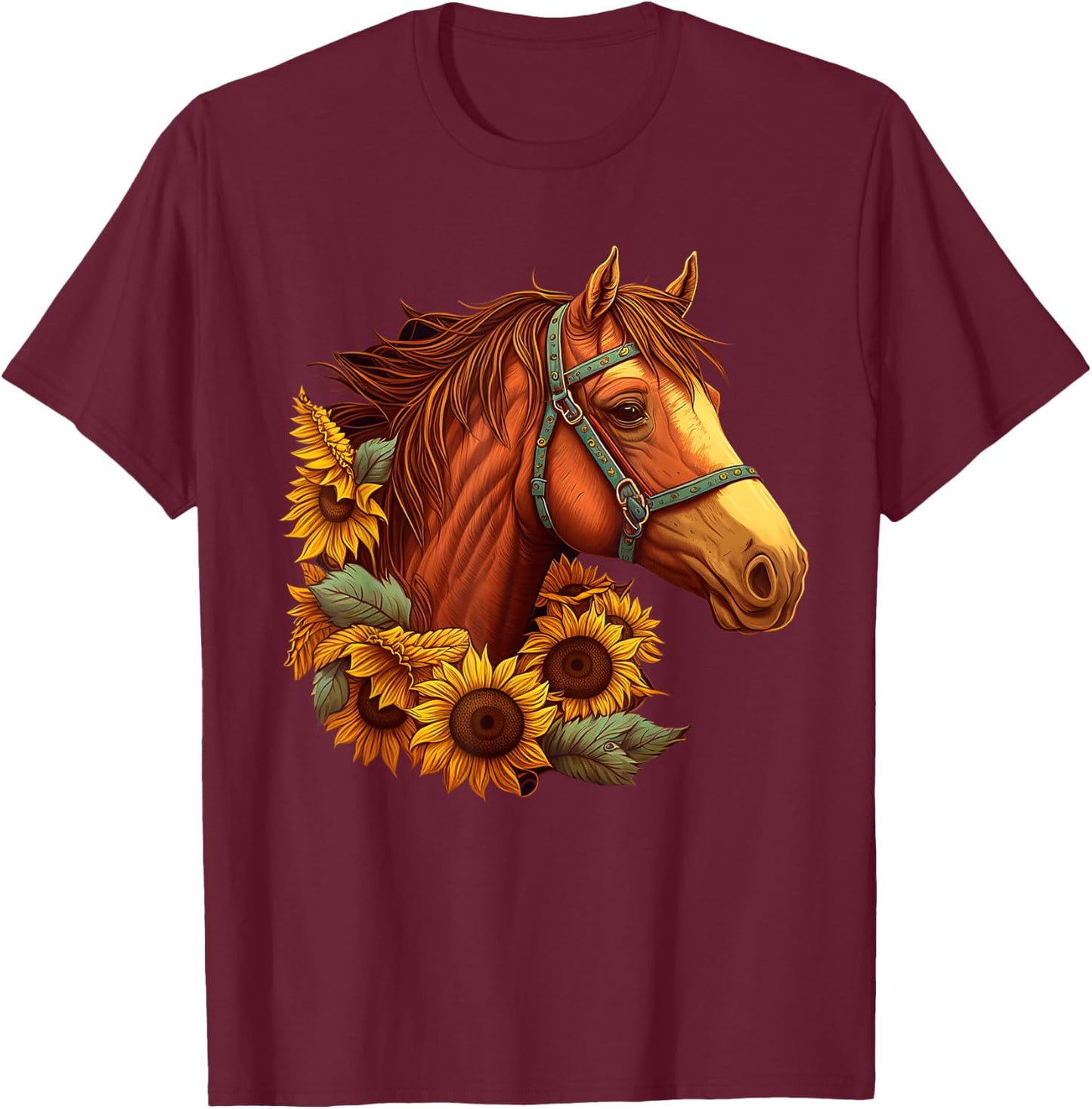 Cute Horse With Sunflowers Lover Girls Kids T-Shirt - T-Shirt | Maroon